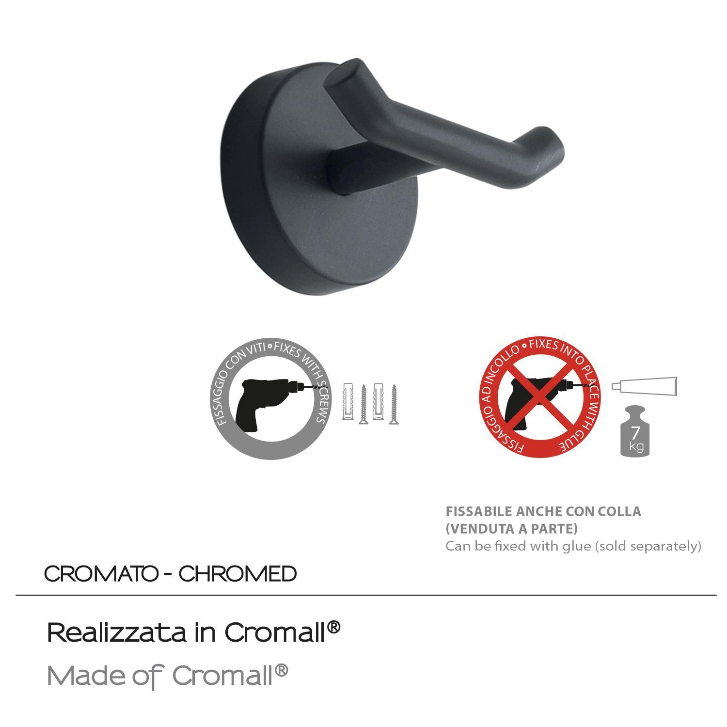 Appendiabiti da parete nero opaco installazione a viti o colla dato portata 7 kg