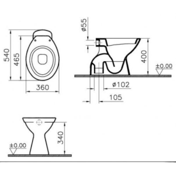 dettaglio vaso bagno a terra Vitra Italy ceramica bianca classico 52 cm