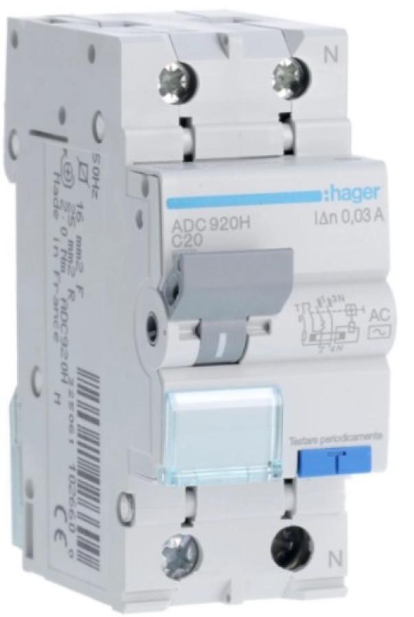 Interruttore automatico magnetotermico differenziale Hager ADC920H 20A curva C