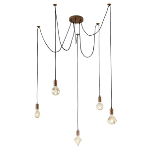 Lampada a sospensione a 5 punti luce interna in metallo rame antico attacco e27 60w  310100562
