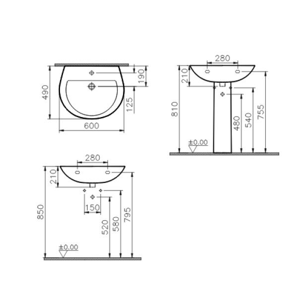 Lavabo 60 cm ceramica bianca VitrA Normus Neo
