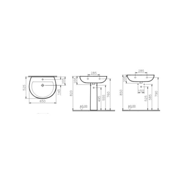 Lavabo 65 cm ceramica bianca con foro rubinetto Vitra Normus Neo
