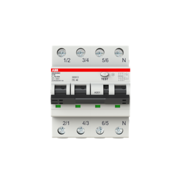 interruttore differenziale magnetotermico 3p n 16a 30ma abb vista frontale quadro elettrico sicurezza impianto