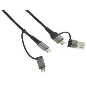 Cavo usb 4 in 1 1,5 m pd 60w con connettori usb-a, usb-c e lightning nero  500322