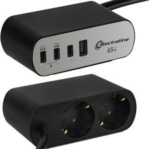 Multipresa da scrivania 2 prese schuko con 4 porte usb type-c pd 65w e usb-a cavo 2 m  62584