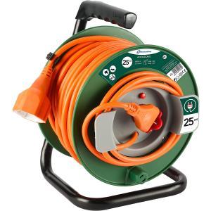 Avvolgicavo da giardino 25 m con presa universale p40 e cavo h05vv-f 3g1.5 arancione/verde  49232