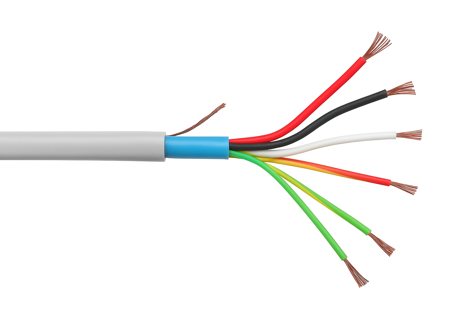dettaglio cavo antifurto multipolare schermato 6x0.22 2x0.50 sezioni interne colorate per impianti sicurezza