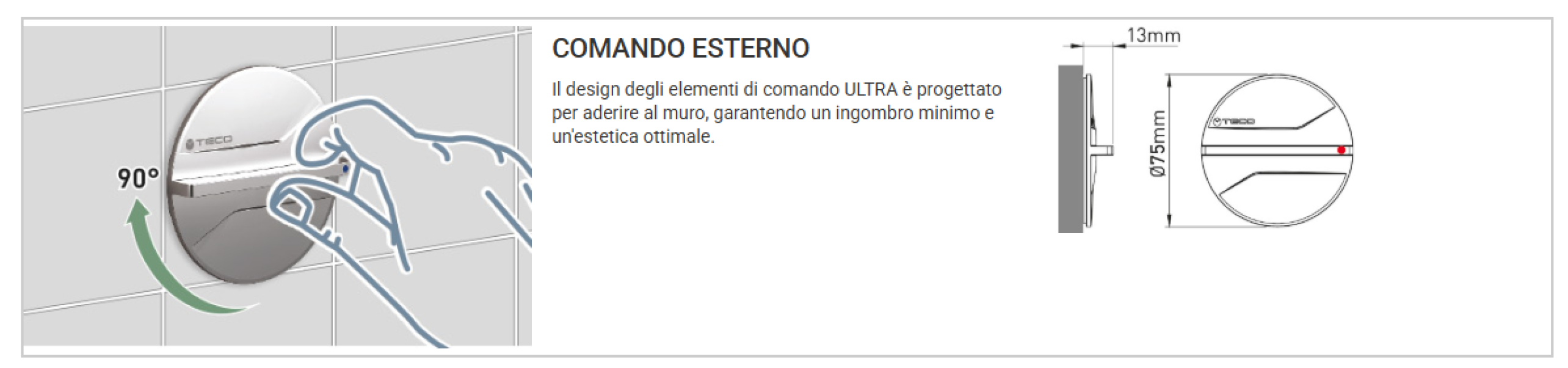 utilizzo comando esterno ultra Teco installazione a parete rotazione ergonomica