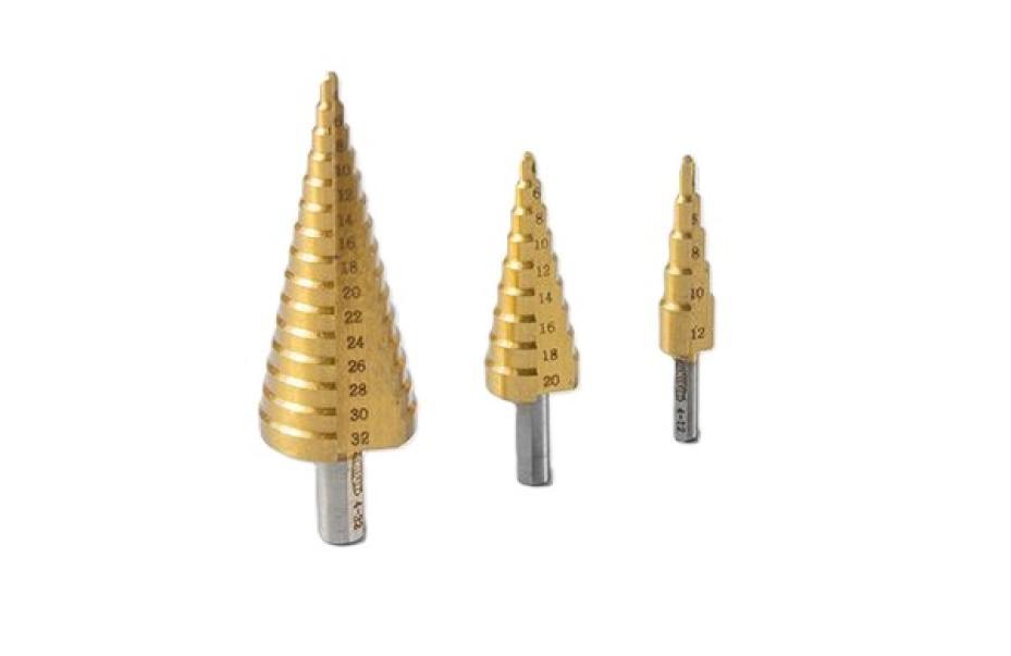 set punte fresa a scalino acciaio hss m2 rivestite titanio per foratura montanti