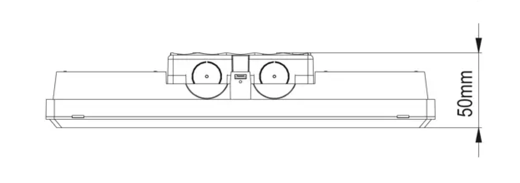 Disegno tecnico sezione laterale lampada emergenza LED Beghelli IP65 3W con altezza 50 mm