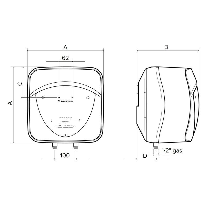 Scaldabagno elettrico Ariston 10 litri compatto installazione sottolavello vista frontale