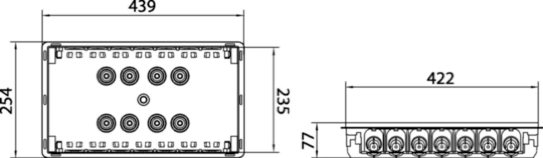 Disegno tecnico scatola incasso 18 moduli Bocchiotti con misure in centimetri