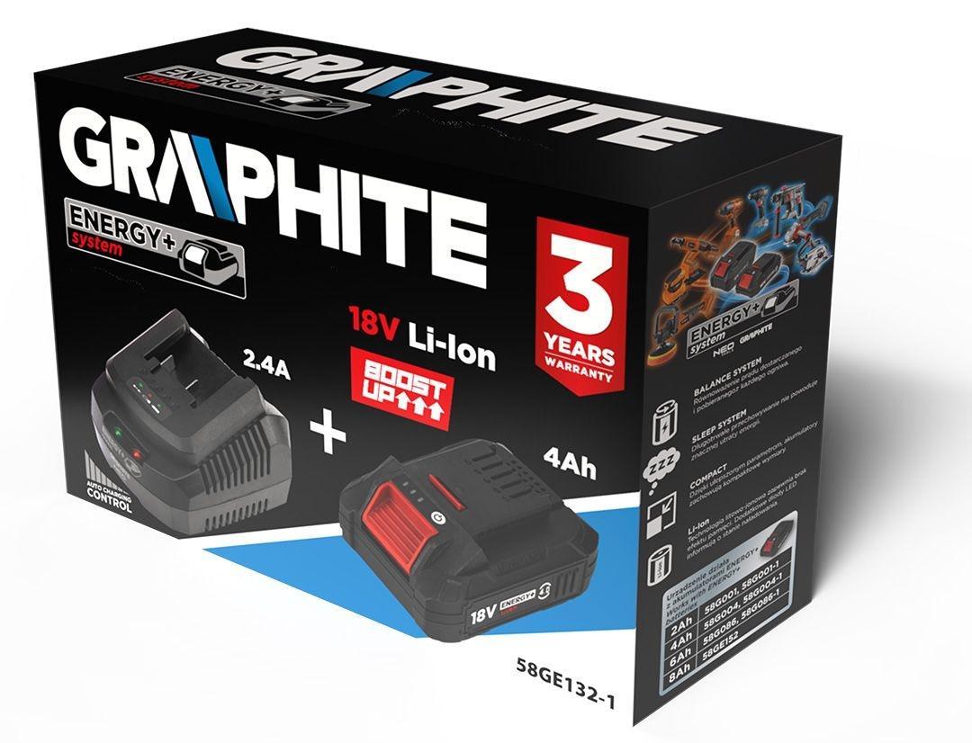 Kit batteria 18V 4Ah caricabatterie Graphite Energy Plus 58GE132-1