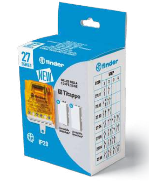 confezione kit relu00e8 passo passo Finder Serie 27 con titappo compatibilitu00e0 Bticino e Vimar