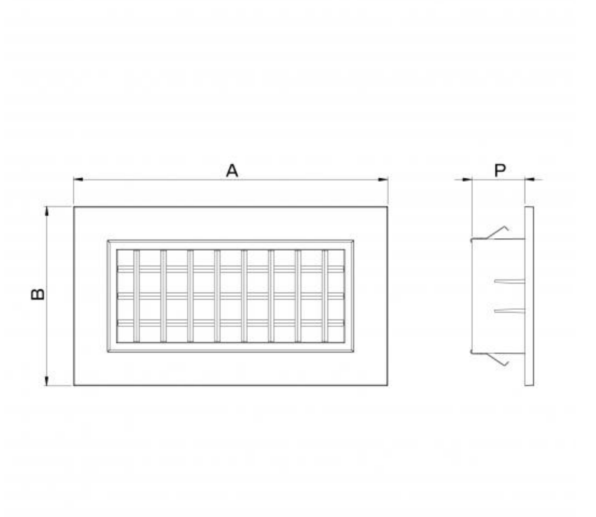 bocchetta aria griglia regolabile in plastica ABS anti UVA bianca vista disegno tecnico dimensionale