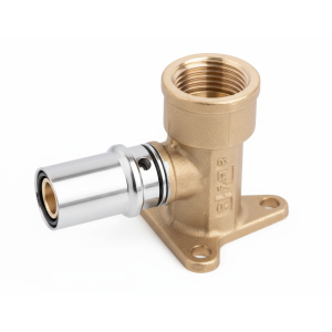 Gomito filettato femmina ø20x1/2" in ottone nichelato con flangia per tubo multistrato pex-al-pex balpex mp  mppa2012