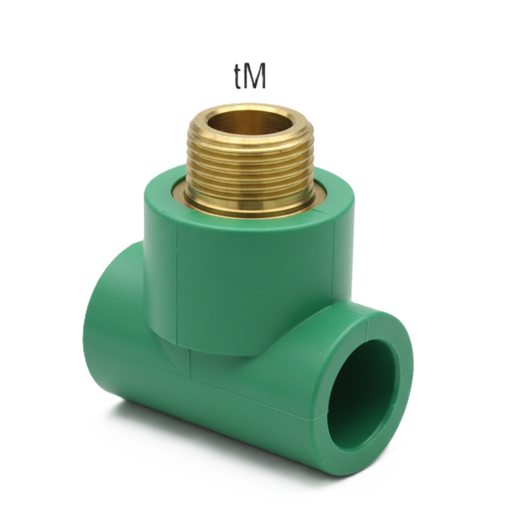 particolare raccordo T maschio PP-R verde per impianti idrici Bampi attacco 20x1 2