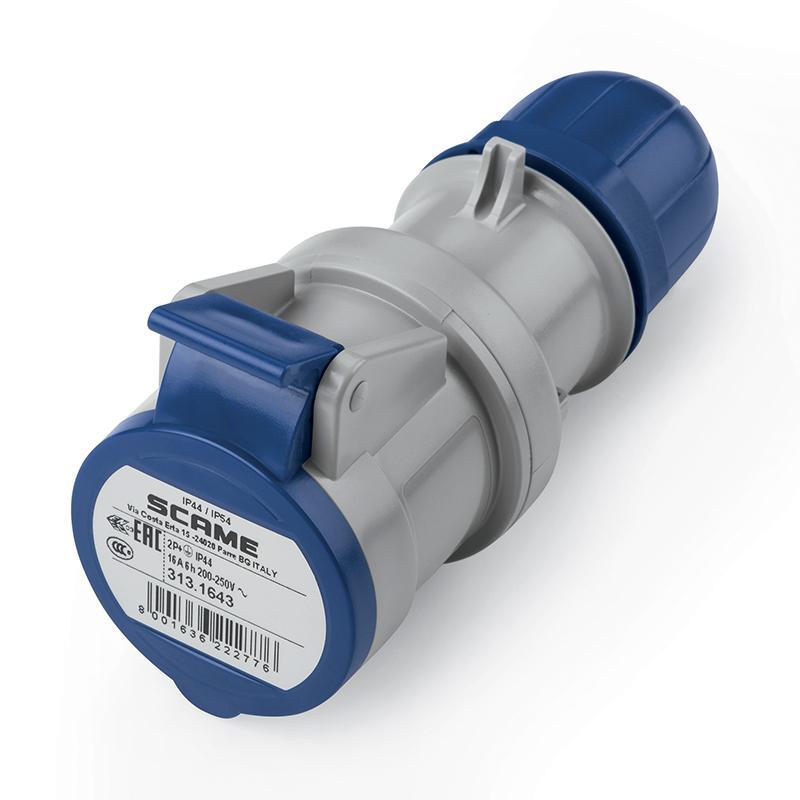 presa mobile industriale blu SCAME 2P T IP44 16A 3131643 vista angolare