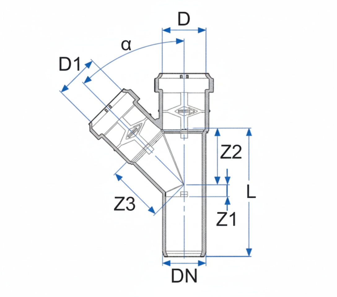 schema tecnico braga 50x50 45 gradi bampi raccordo pvc scarico