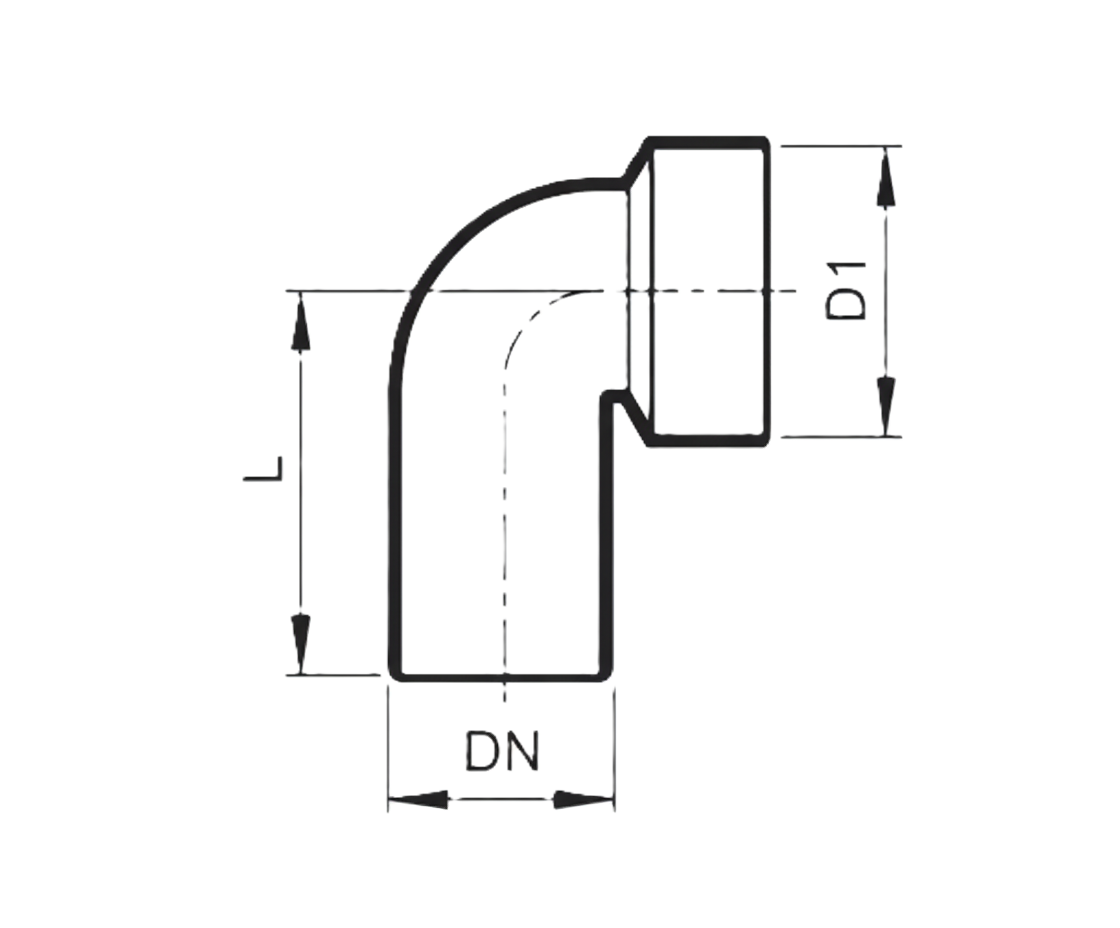 schema tecnico curva scarico idrico polipropilene dn 50 bampi