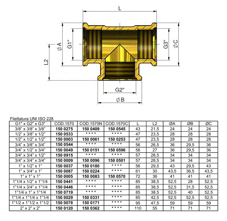 disegno tecnico raccordo a t femmina ottone cromato tiemme dimensioni e filettature idrauliche