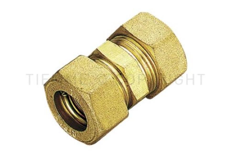 Raccordo diritto doppio a compressione con tenuta O-ring per tubo rame TIEMME vista frontale