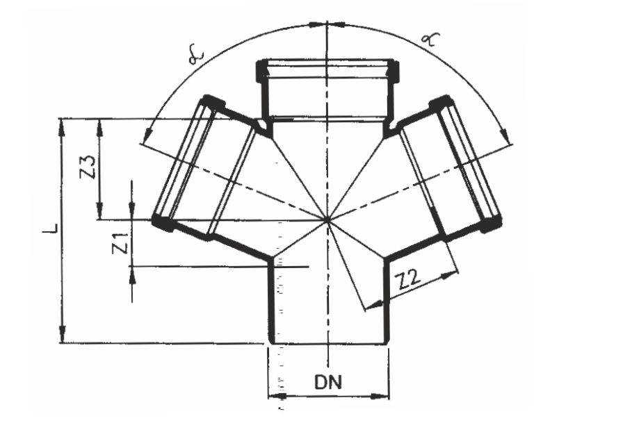 disegno tecnico braga doppia pp BAMPI sistema scarico tre uscite