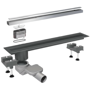 Canalina lineare piastrellabile in acciaio inox 1000 mm con telaio plastico e piletta sifonata ø50  pdcan100