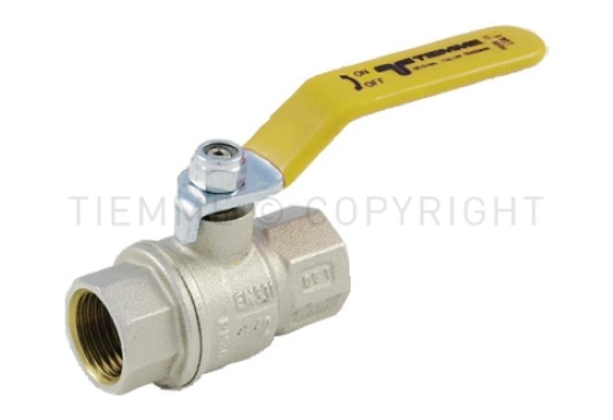 valvola a sfera gas passaggio totale 3 pollici tiemme leva gialla filetto femmina en10226
