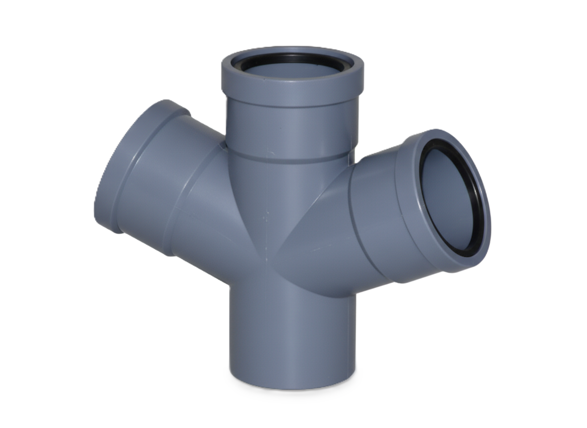 braga doppia triplo innesto scarico idrico BAMPI NGDA0090 vista laterale grigia raccordo tubo