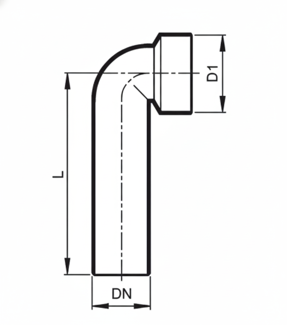 Schema tecnico dimensionale curva prolungata BAMPI PP 40x46 mm per scarico idrico
