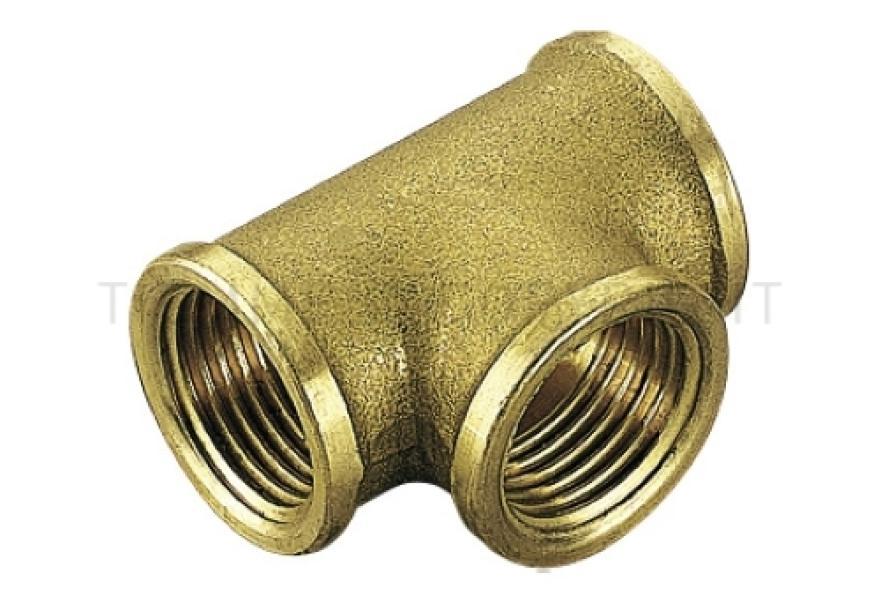 raccordo a t femmina in ottone antidezincificazione filettato tiemme uso idraulico alta resistenza
