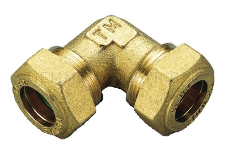 Raccordo curvo doppio compressione ottone TIEMME per gas con tenuta O-ring