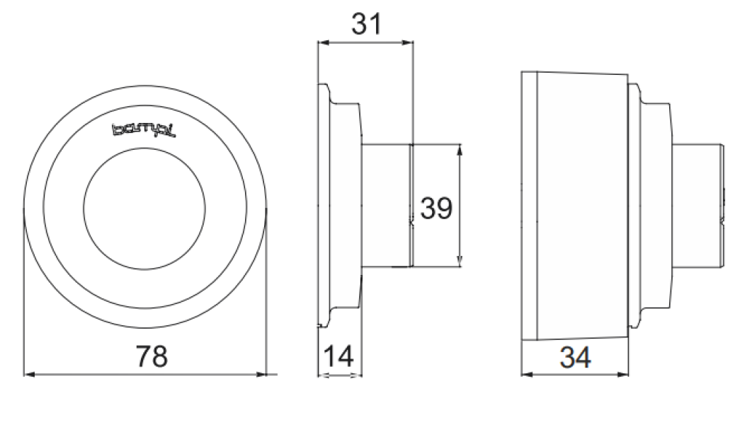 disegno tecnico pulsante pneumatico BAMPI misure dettagliate per WC