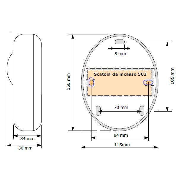 Vista tecnica dimensionale rilevatore gas metano monossido di carbonio OR22025