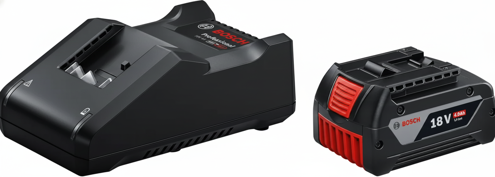 Set Bosch composto da caricabatteria rapido GAL 18V 40 e batteria 18V 4Ah Li Ion compatibile con utensili professionali