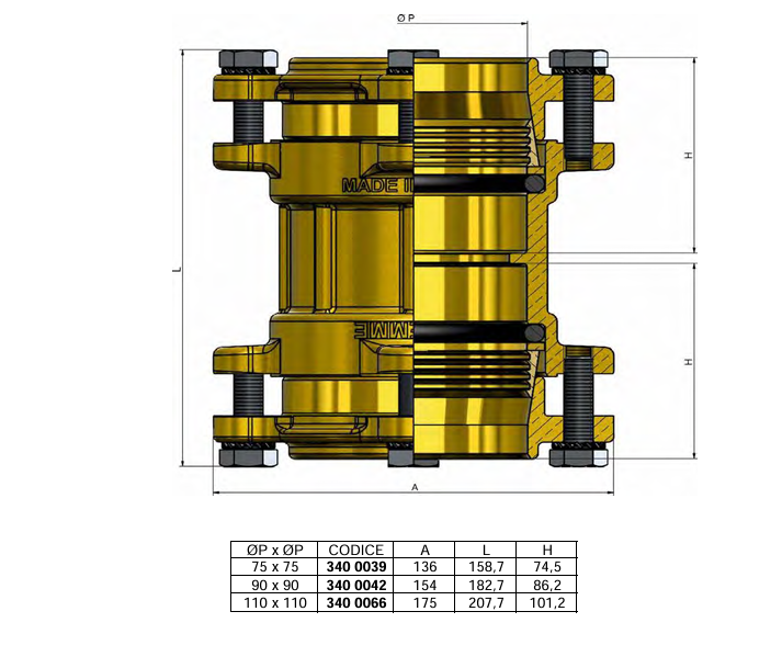 disegno tecnico raccordo diritto doppio compressione ottone tubo pe pex