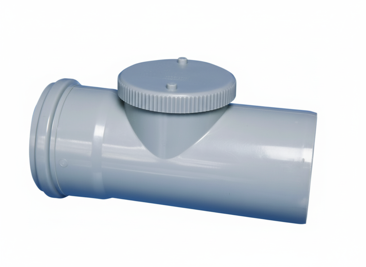 Raccordo di ispezione in polipropilene DN90 colore grigio con tappo a vite BAMPI per scarico idrico