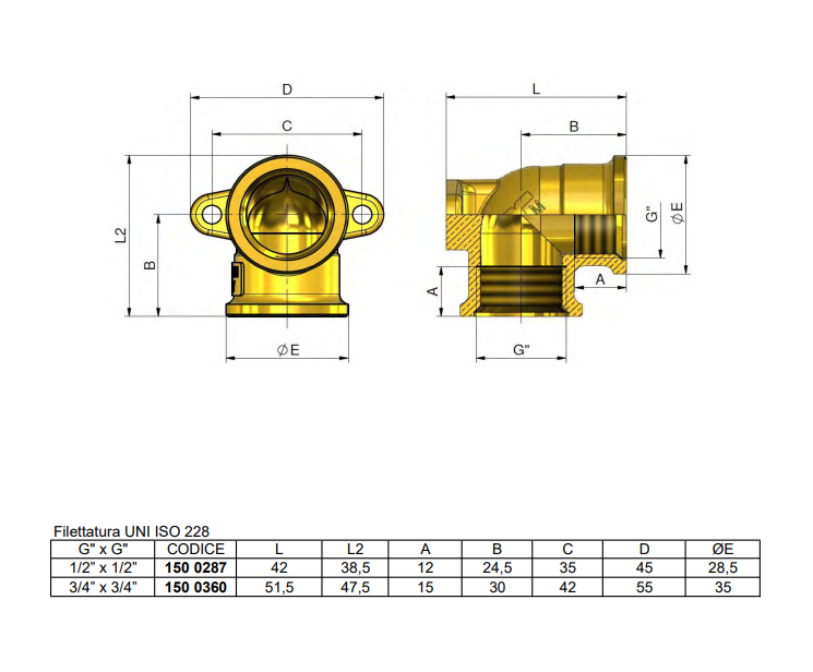 disegno tecnico raccordo flangiato femmina femmina in ottone misura 1 2 x 1 2 per impianti idraulici
