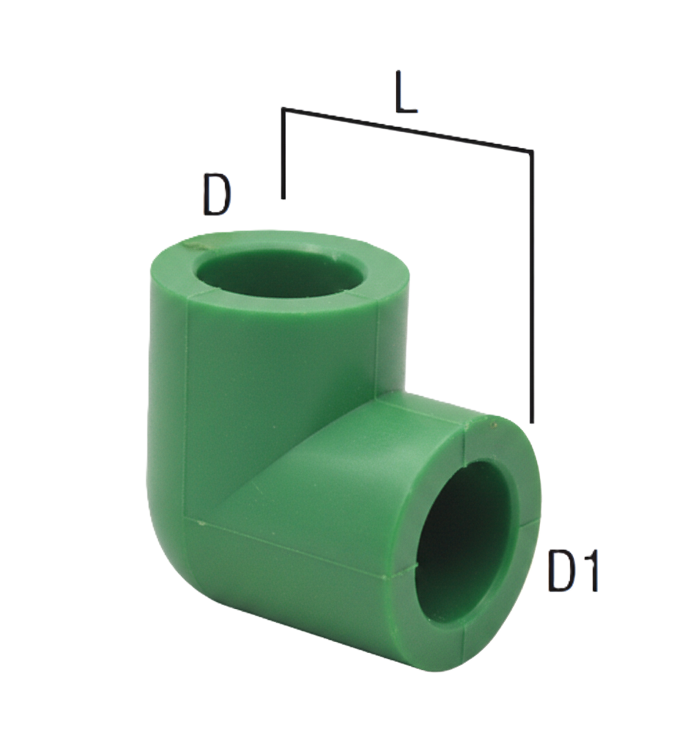 Raccordo gomito femmina 90 gradi PP-R DN40 Bampi con specifiche tecniche dimensioni