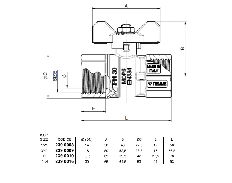 disegno tecnico valvola a sfera gas tiemme femmina femmina 1 2 pollici dimensioni e materiali