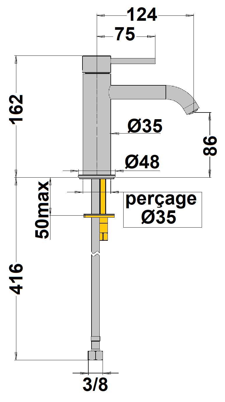 scheda tecnica miscelatore lavabo paini dimensioni e specifiche installazione