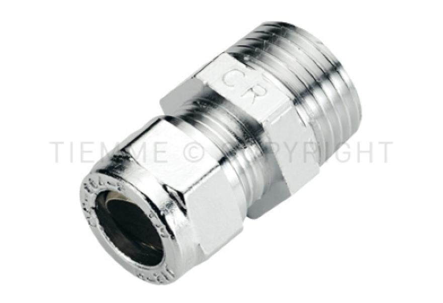 Raccordo diritto a compressione in ottone cromato TIEMME per impianti idraulici ad alta resistenza