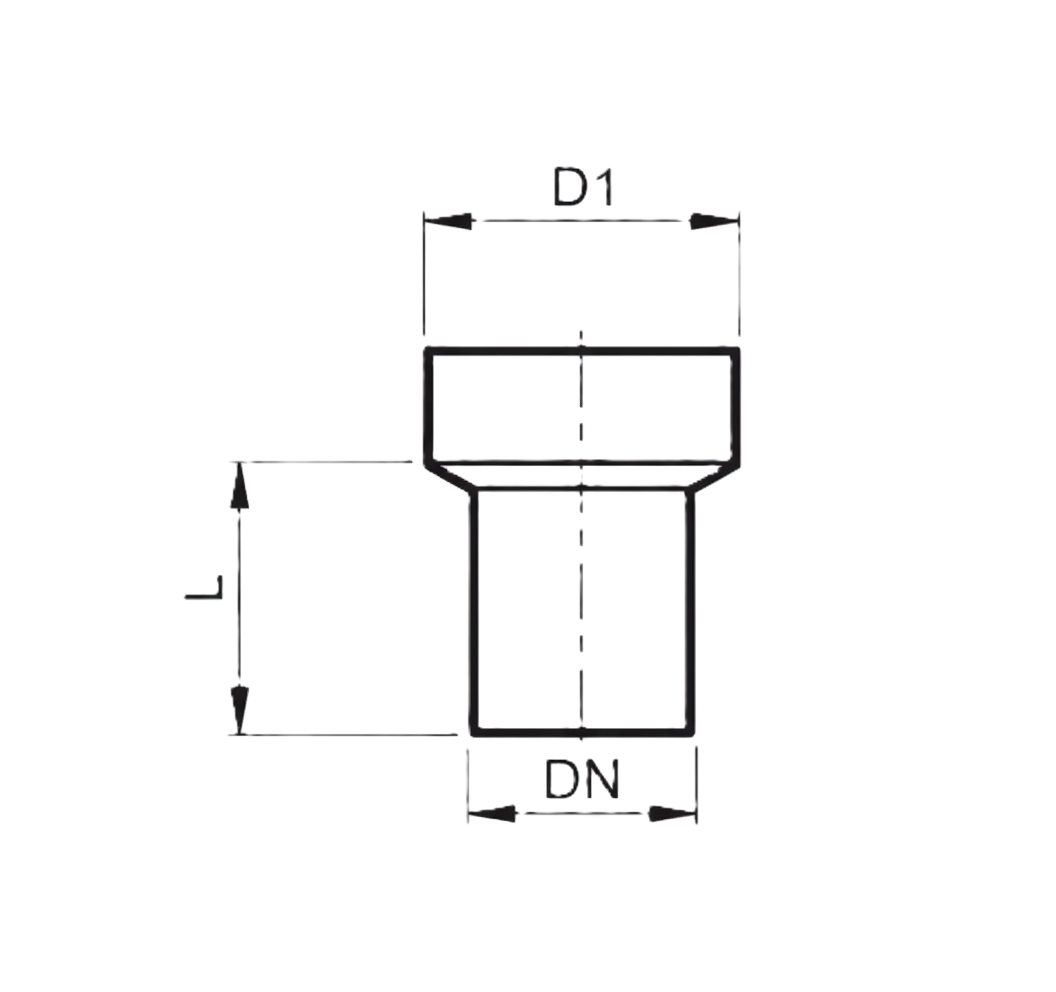 disegno tecnico raccordo diritto BAMPI PP DN 40 50 per scarico idrico