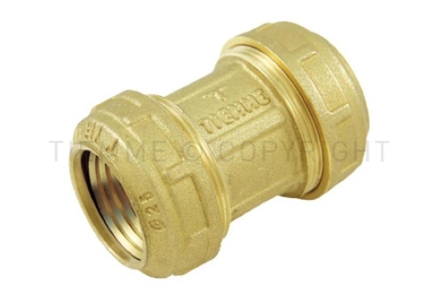 Raccordo diritto doppio compressione per tubo PE PEHD PEX ottone Tiemme vista frontale