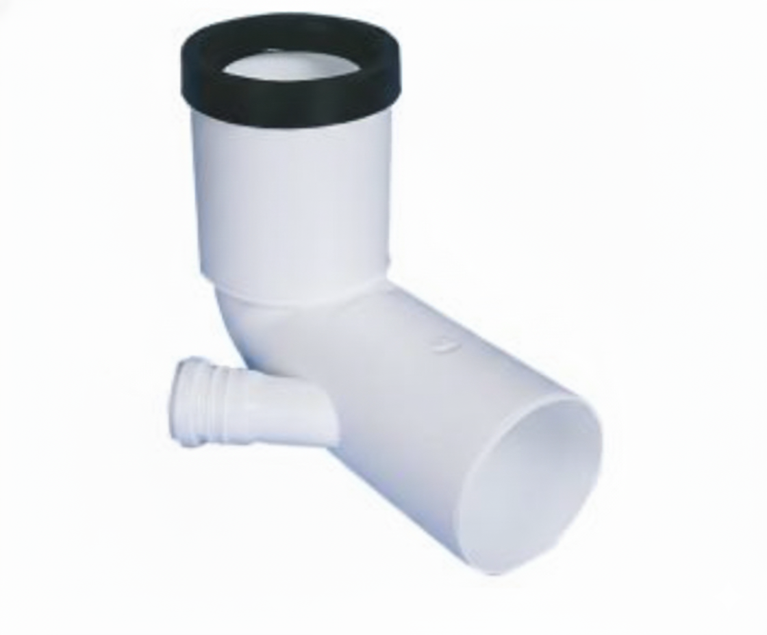 Curva prolungata WC in polipropilene bianco con doppio attacco e guarnizione per scarichi idraulici Bampi