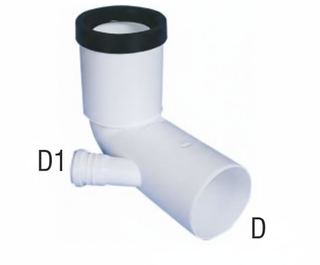 Curva prolungata PP per WC con dettaglio degli attacchi D e D1 vista frontale