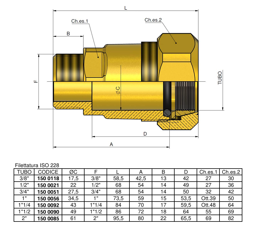 disegno tecnico raccordo diritto tiemme steel block per tubi acciaio