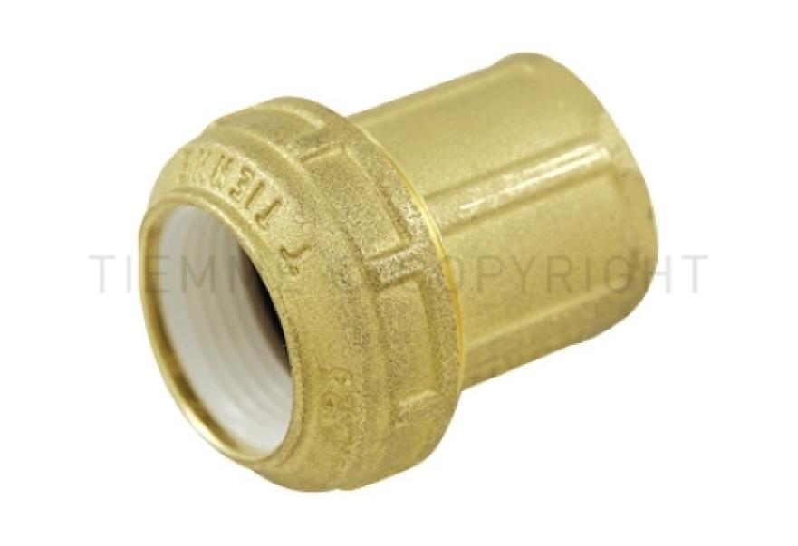 raccordo diritto a compressione ogiva acetalica femmina TIEMME per tubi PE, PE-HD, PEX vista laterale raccordo raccordi idraulici ottone