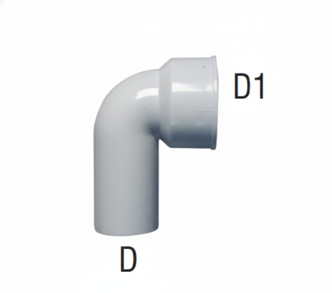 curva tecnica polipropilene BAMPI con indicazione diametri D e D1 DN 32 46